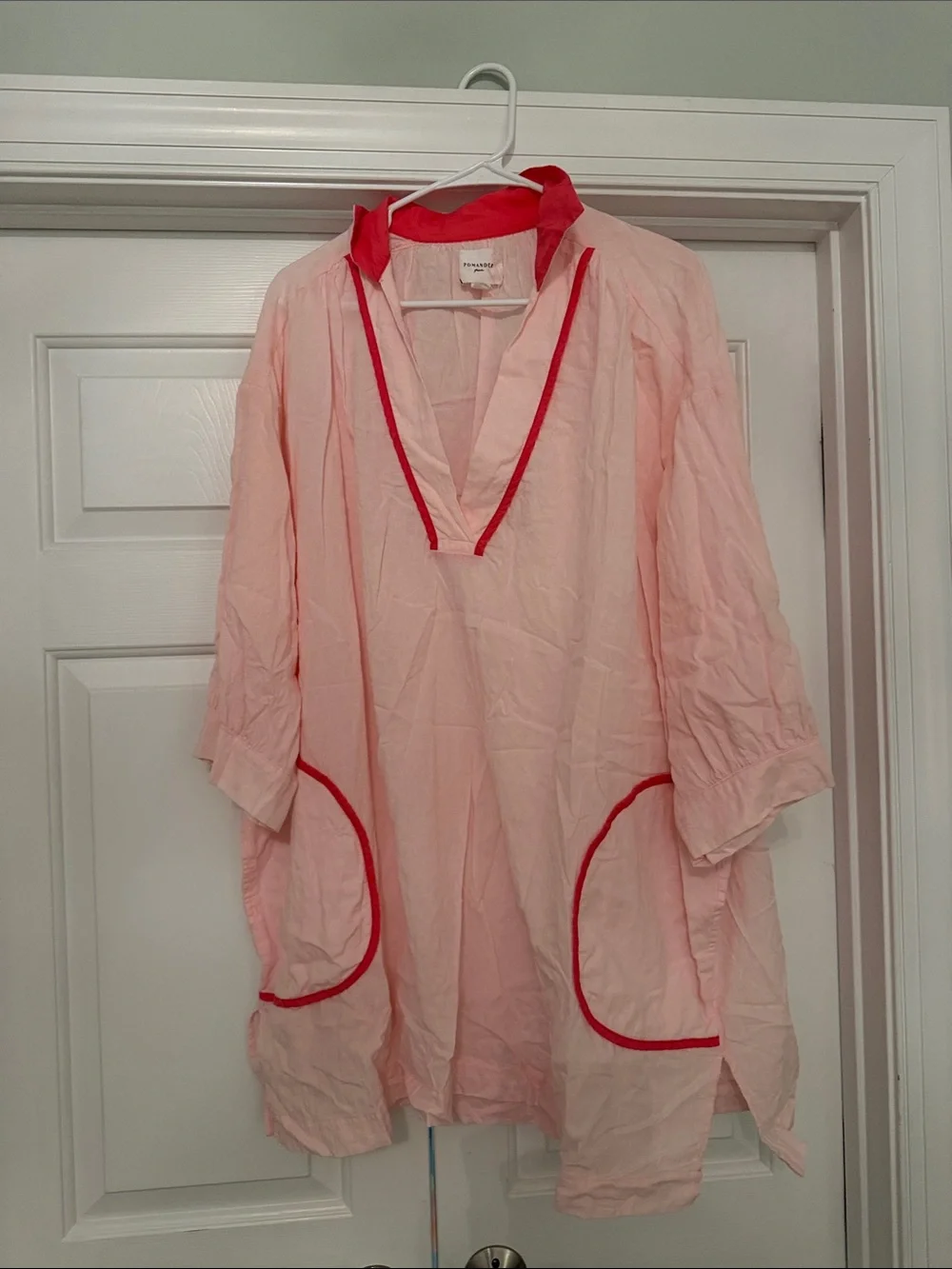 Pomander Place Light Pink Tunic with Red Trim